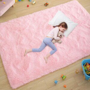 ✨Kids Pink Ultra Soft Rug Bedroom Fluffy Shag Area Rugs Comfy Furry Floor Carpet